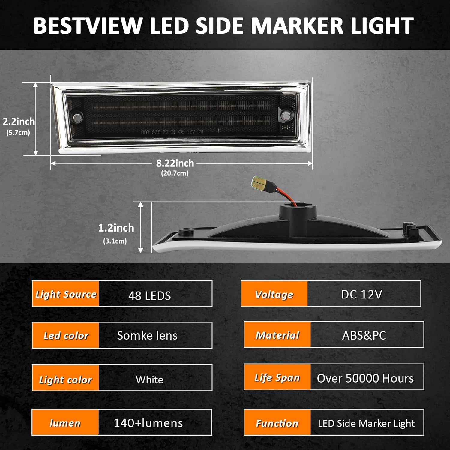 Bestview LED Side Marker Lights for 1981-1991 Chevy C10 C20 C30 GMC C1500 C2500 Suburban Blazer Jimmy Pickup Trucks, White Front Fender Bumper side Marker Lights,Smoke Lens(2PCS