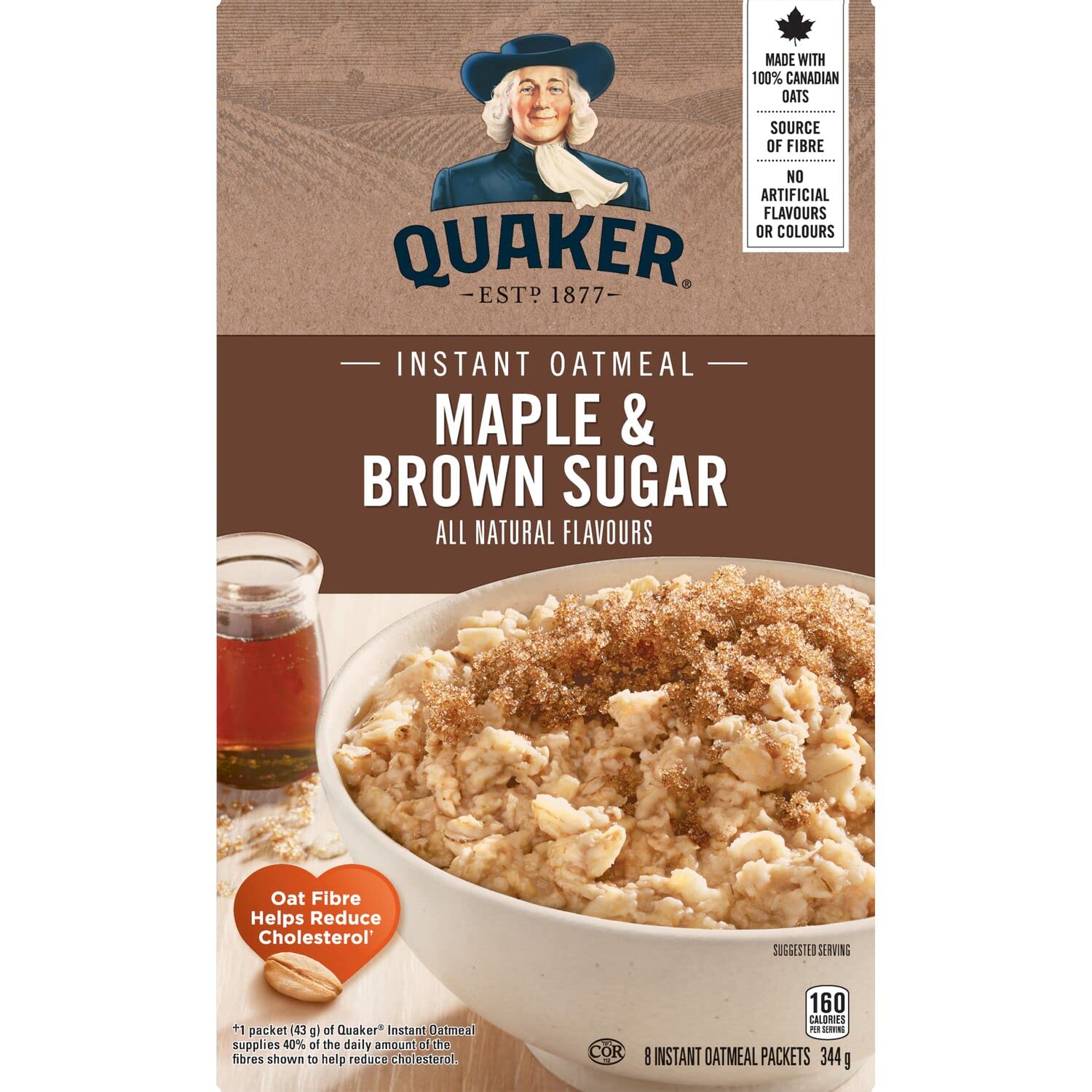Quaker Instant Oats – Flocons d'avoine à l'érable et à la cassonade, 8 carats, 344 g (importé du Canada)