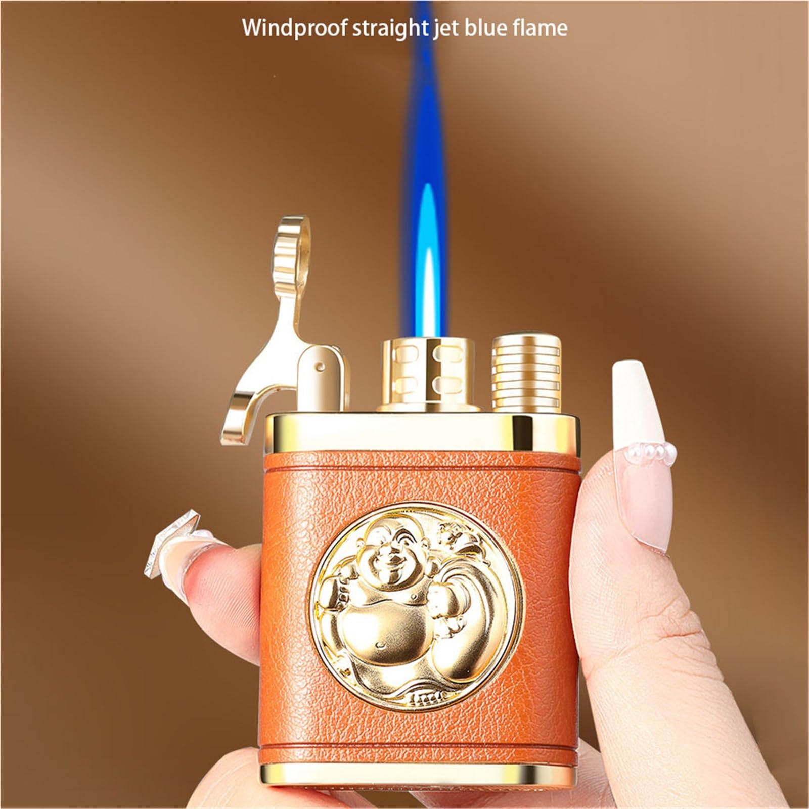 Accendino antivento a butano, fiamma regolabile, design portatile in metallo, ricaricabile per candele, sigarette, sigari, barbecue, campeggio, uso esterno