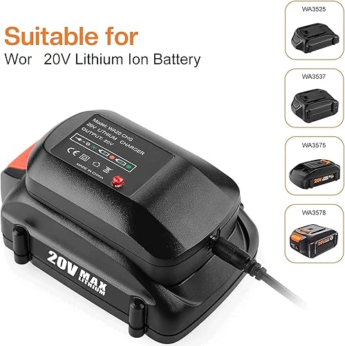 Miniatura 4 de Energup Reemplazo de 20 voltios para batería Worx 20V y kit de cargador, compatible con Worx 20Volt WA3520 WA3525 WA3575 WG151s WG251s WG540s WG545s