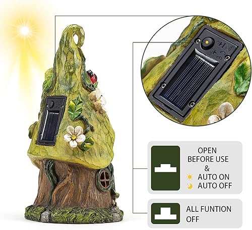 Miniatura 6 de AIINY Estatuas solares de decoración de jardín de 11 pulgadas, esculturas de casas de gnomos de resina grande, decoraciones LED verdes de primavera