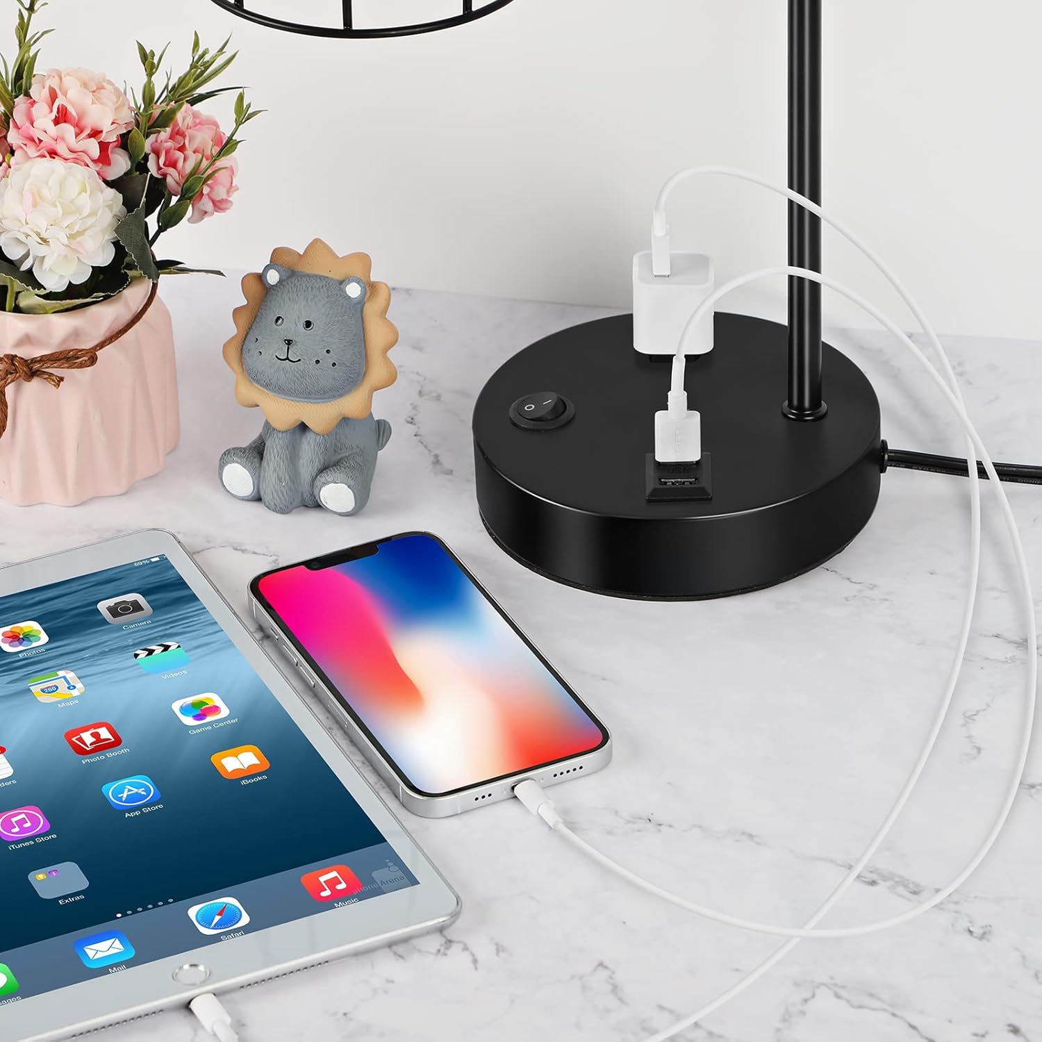 Bedside Lamps Set of 2 Industrial Table Lamp with Dual USB Charging Ports and 2-Prong AC Outlet Farmhouse Nightstand Desk Lamps Edison Lamp with Metal Wire Cage for Bedroom Living Room - - 