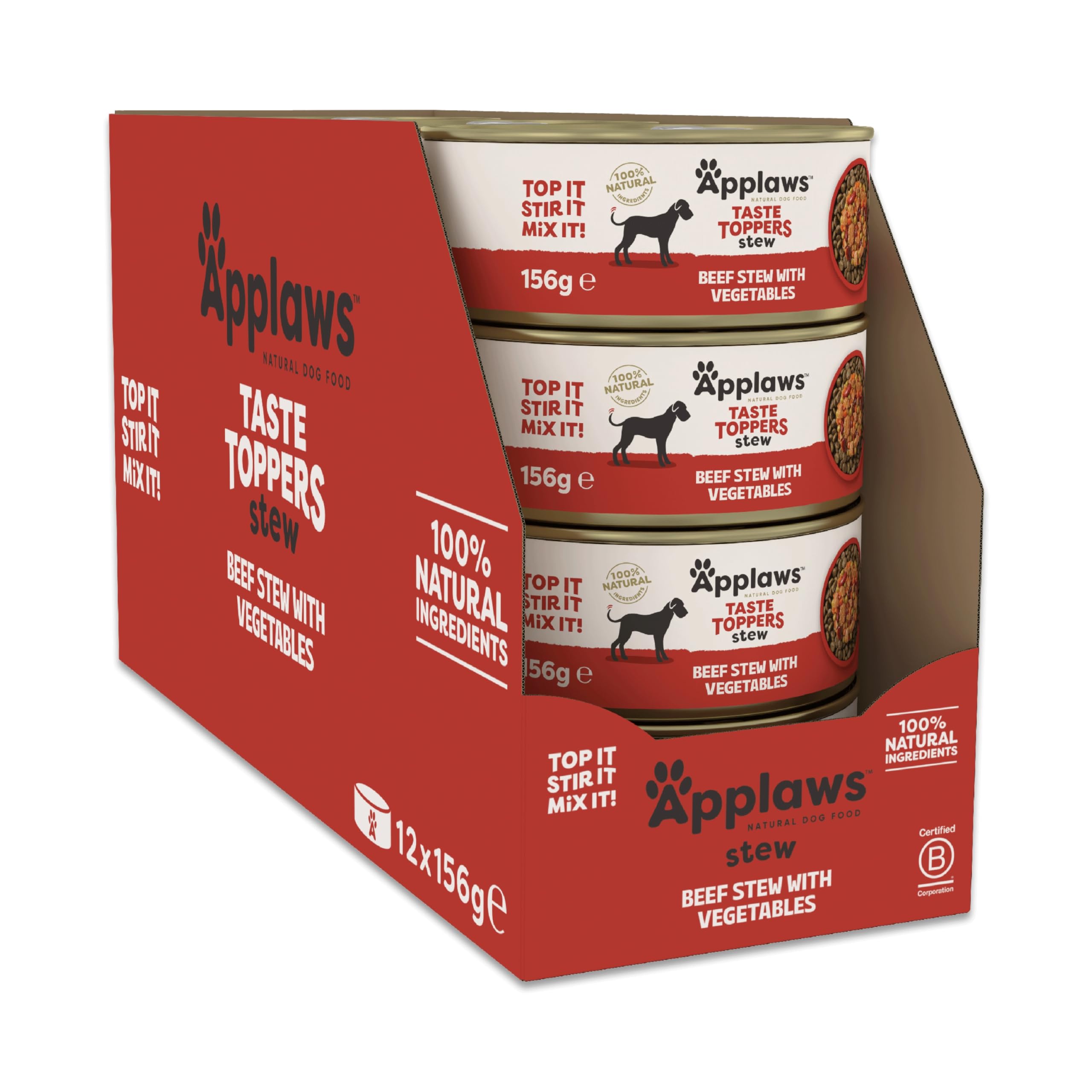 Applaws 100% Natural Wet Dog Food Tins, Grain Free Beef with Vegetables Stew, 156g (Pack of 12)