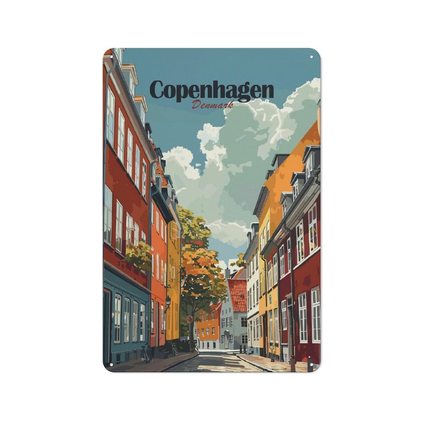 Copenhagen Denmark Cityscape Art Print Classic Metal Wall Decor 30x20cm, Metal Wall Plaque for Hobby Room, Office, Lounge Or Living Room