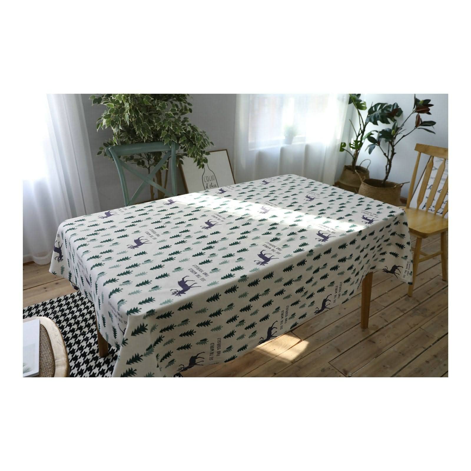 Mantel Mesa Auxiliar Rectangular Elastico Árboles Ciervos Mira Mundo, Encuéntrate Mismo Manteles Antimanchas Rectangulares De Tela Blanco Sabana Algodon Decoración 140X180Cm