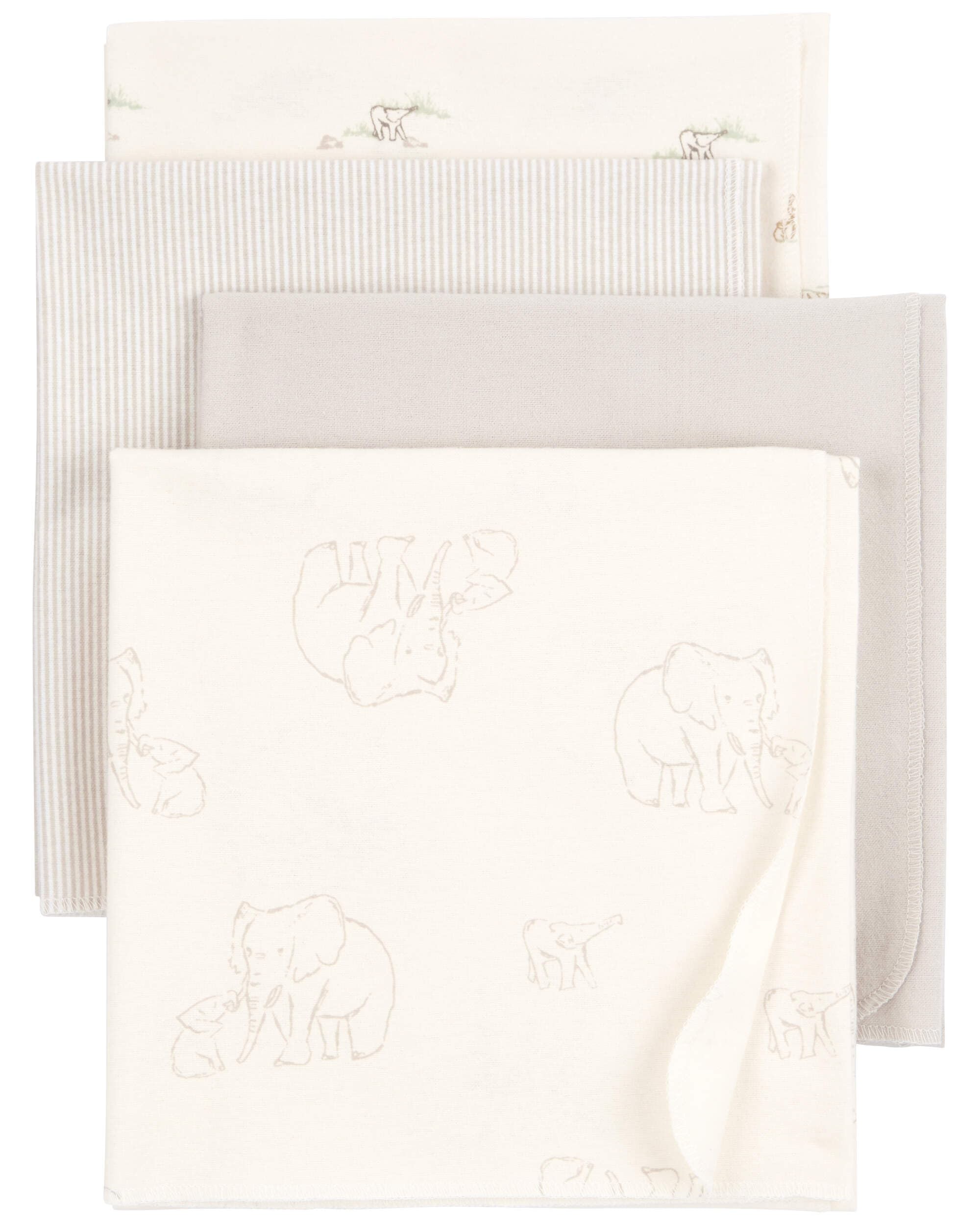 Carter's Baby Unisex Receiving Blankets 4-Pack (Cream Elephant)