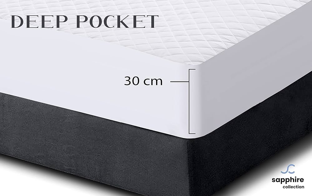 Poly-Cotton Quilted Mattress Protector Microfiber Fitted 30cm Deep Skirt Soft Touch For Extra Comfort Non Noisy Hotel Quality Anti-Allergy & Breathable ((King 152 × 200 Cm)(30CM DEEP