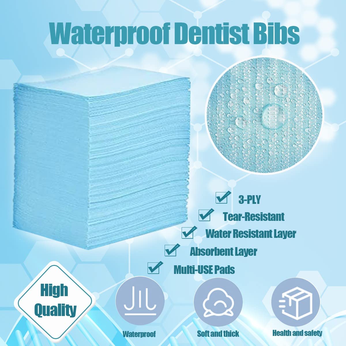 60 bavaglini dentali usa e getta per pazienti, 33 x 45,7 cm, a 3 strati, impermeabili, per tatuaggi, per cliniche dentali, stazione di tatuaggi