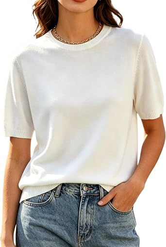 DAIMIDY Womens Short Sleeve Sweater Crew Neck Summer Knit Tops | Suitable for Shopping,Vacation,Daily,Home,Holiday,Date in Different Seasons.Ideal for Both Business and Casual Occasions.