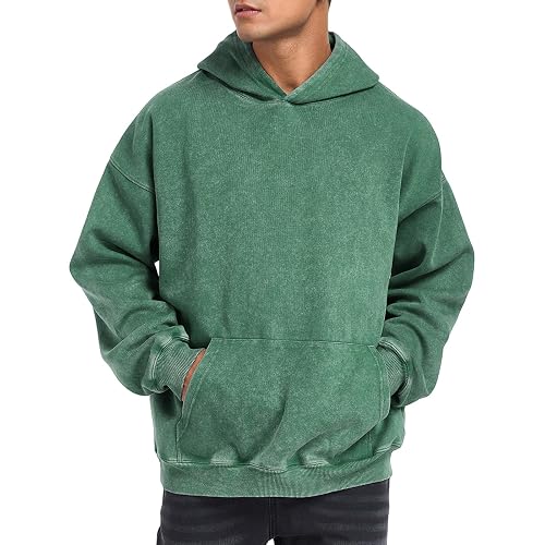 Mens Hoodies Pullover Oversized Acid Wash Cotton Streetwear Sweatshirt