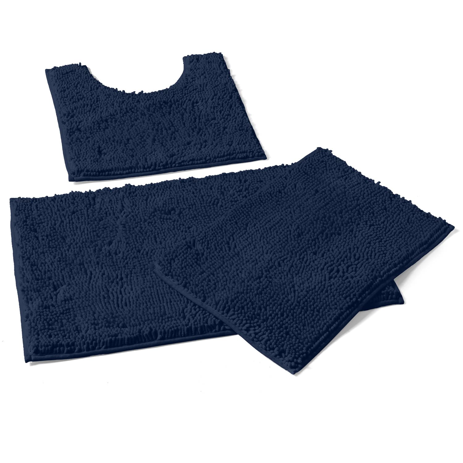 LuxUrux 3-Piece Bathroom Rug Set – Plush Chenille Bath Mats & U-Shaped Toilet Mat, Ultra-Soft, Absorbent & Non-Slip (20x20 U, 16x24 & 20x30 inches,