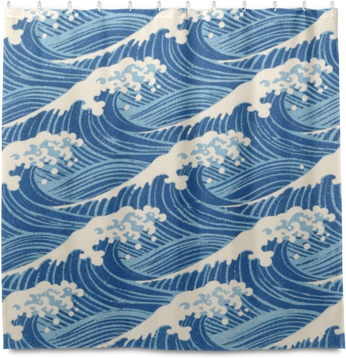 72x72 Inch Cloth Water Proof Shower Curtains with Curtain Washable Tub Curtain Liner for Modern Bathroom Japanese Style Waves Blue