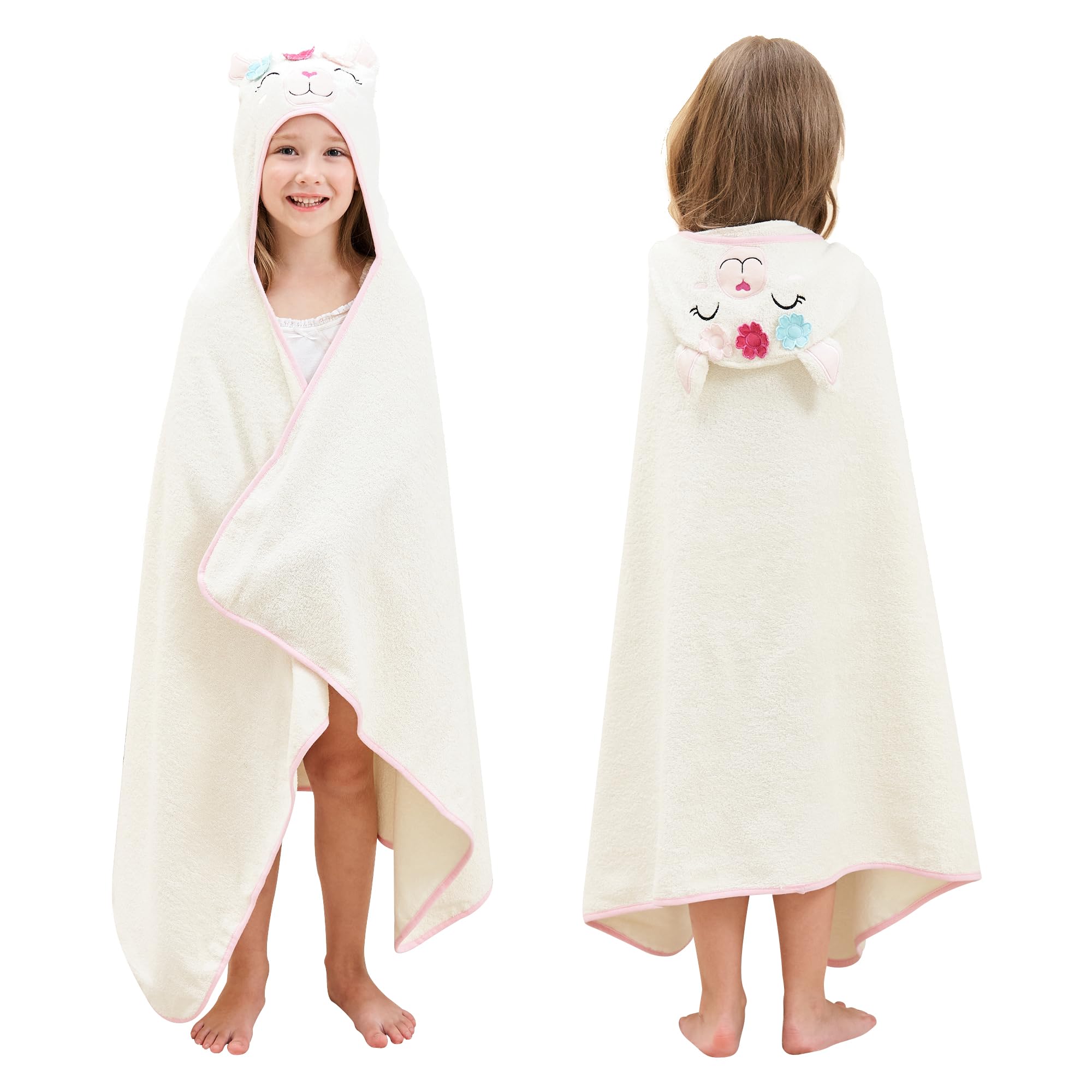Style Quarters Baby-Badetuch, 100 % Baumwolle, Frottee, weiches Kapuzenhandtuch, Cartoon-Alpaka, Baby-Strandtücher, super saugfähig, große Stickerei, Kinder-Kapuzen-Badetuch, Kleinkind-Handtuch mit
