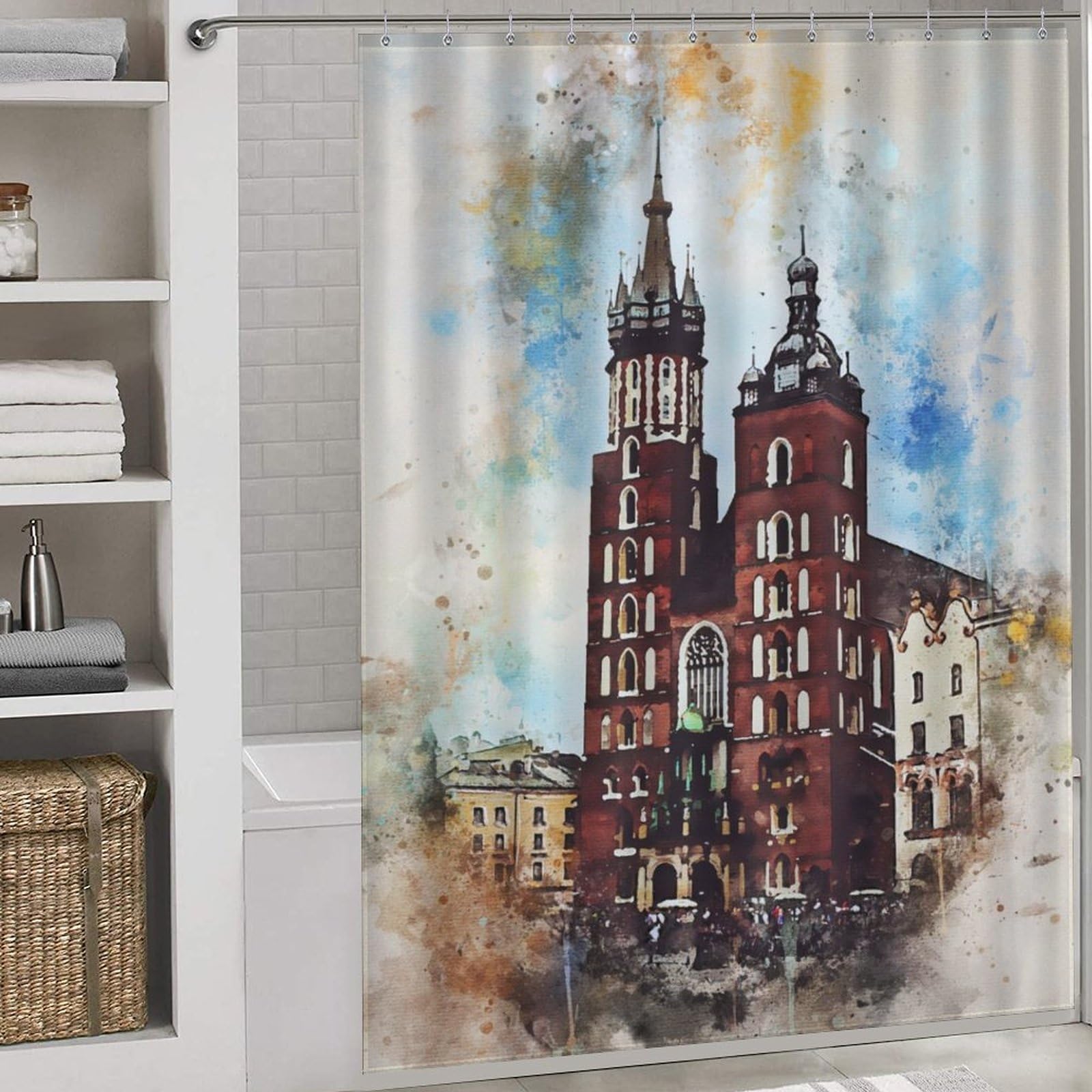 Rideau de douche en tissu élégant 163x180 cm Krakow Poland lavable