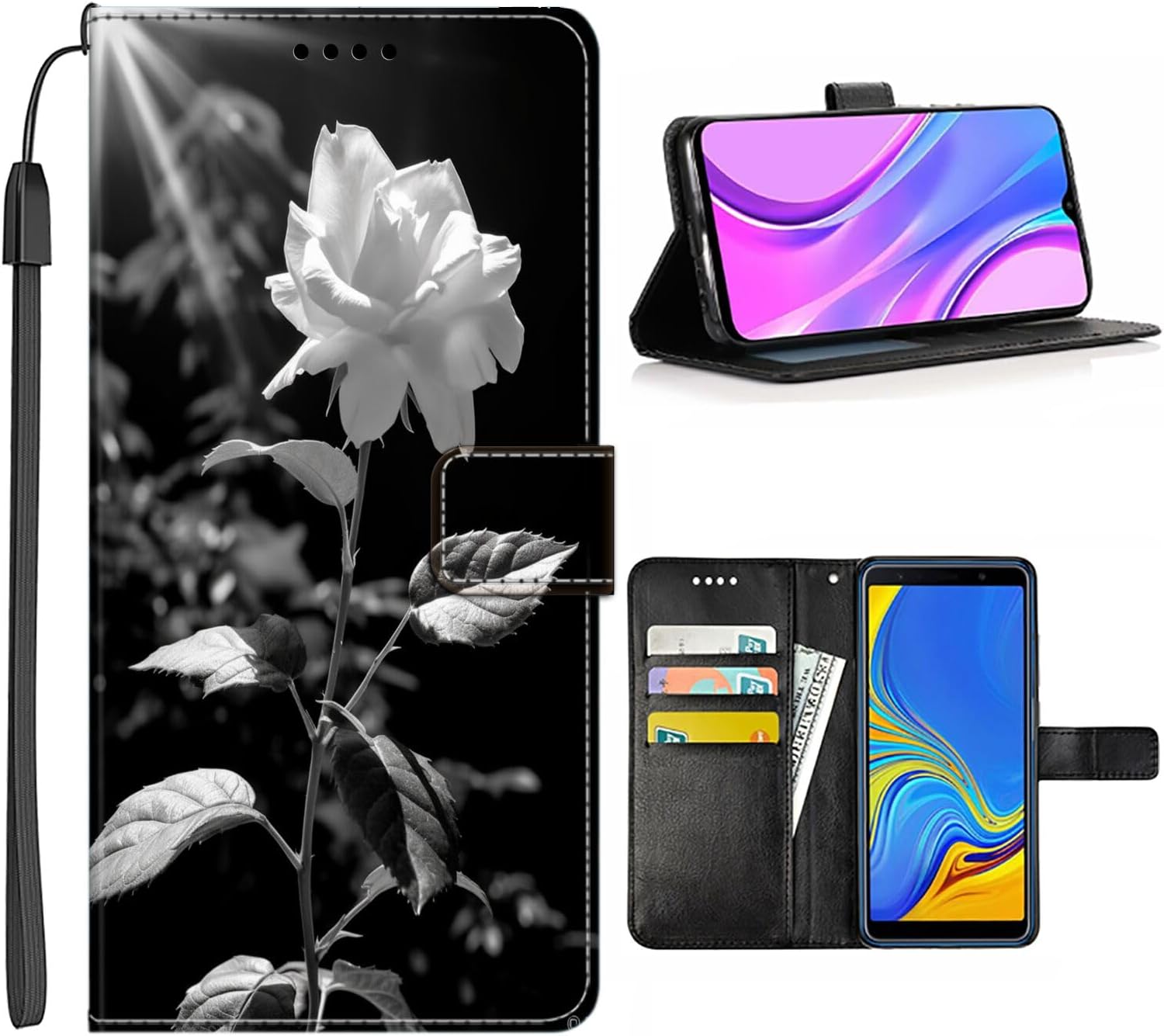 DAFEI Wallet Case for Google Pixel 3 XL with Rose Flower-aa996 Pattern PU Leather Flip Folio ID&Credit Cards Pocket Lanyard