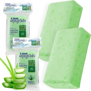 Esponjabon Sponge Soap Concha Nacar Beauty Spa Shower Scrub Face and Body Bath Loofah Sponge Soap Moisturizing and Refreshing skin (Aloe+Aloe, 2PCS)