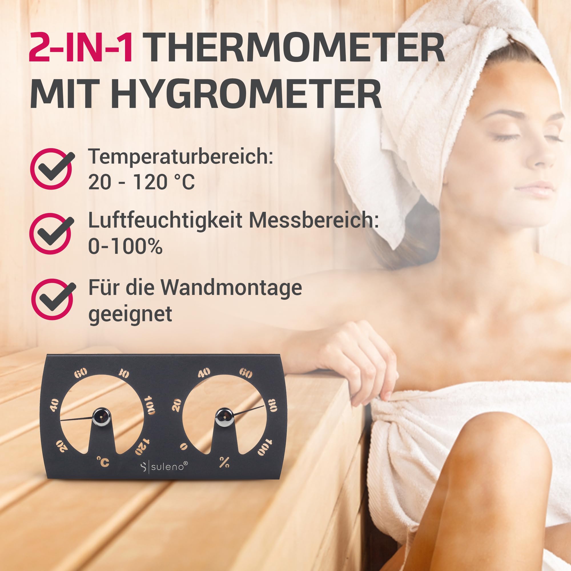 SULENO Saunazubehör-Set KJELL 9-teilig, inklusive Aluminium-Aufgusskübel & | Schöpfkelle mit Bambusgriff, Sauna-Thermometer & Hygrometer, Sanduhr & 5 Saunaöle