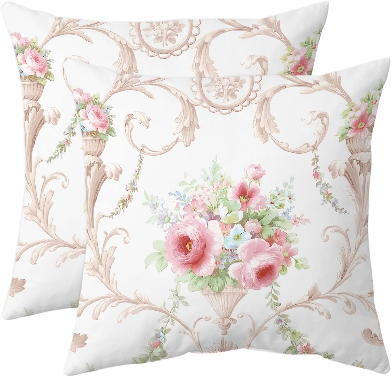 Vintage Floral Throw Pillow Covers Set of 2 Decorative Rose Art Couch