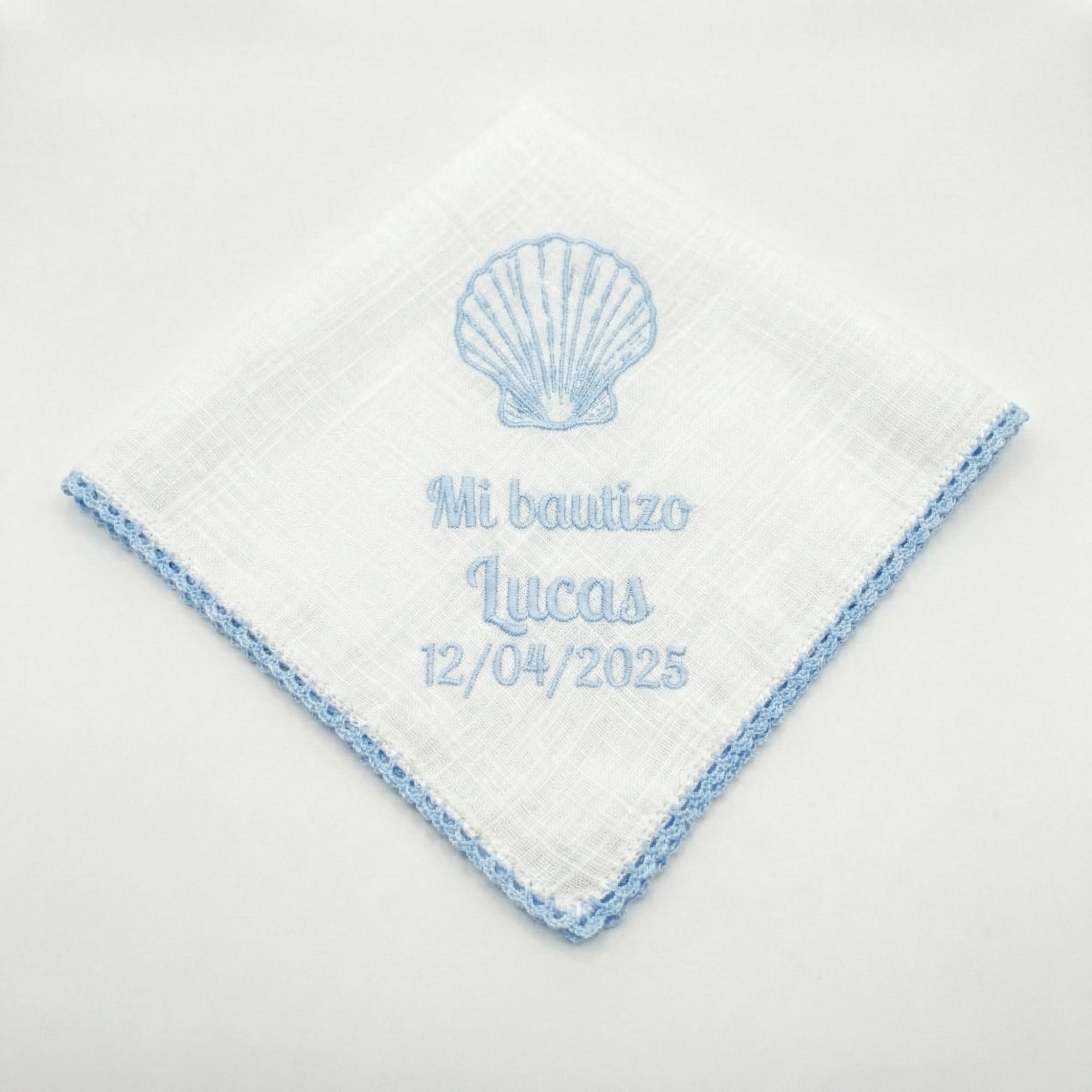 SticTag Pañuelo Bautizo Personalizado Bordado con Nombre y Fecha – Paño Bautismo de Lino y Algodón Natural – Pañuelo Bautizo Niño Niña – Regalo Bautizo Personalizado — view 6