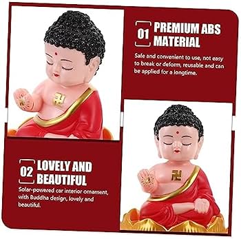 Amazon｜ソーラーうなずく仏光如来置物 車内置物(赤如来) 踊る姿