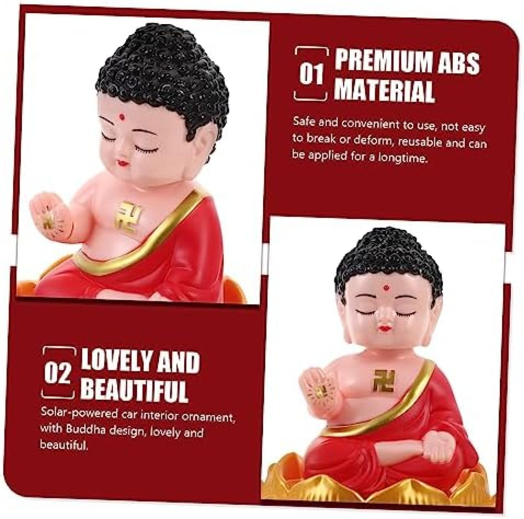 Amazon｜ソーラーうなずく仏光如来置物 車内置物(赤如来) 踊る姿 車の
