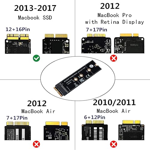 Miniatura 6 de HLT M.2 NVME SSD Convert Tarjeta adaptadora para MacBook Air Pro Retina (año 2013-2017), NVME/AHCI SSD Kit actualizado para A1465 A1466 A1398 A1502