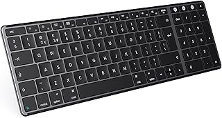 Seenda Wireless Keyboard, Rechargeable Bluetooth(BT1+BT2+BT3) Keyboard, Ergonomic & Slim Design, QWERTY UK Layout for Mac OS/iOS/Windows/Android, Apple Layout Multimedia Function Keys