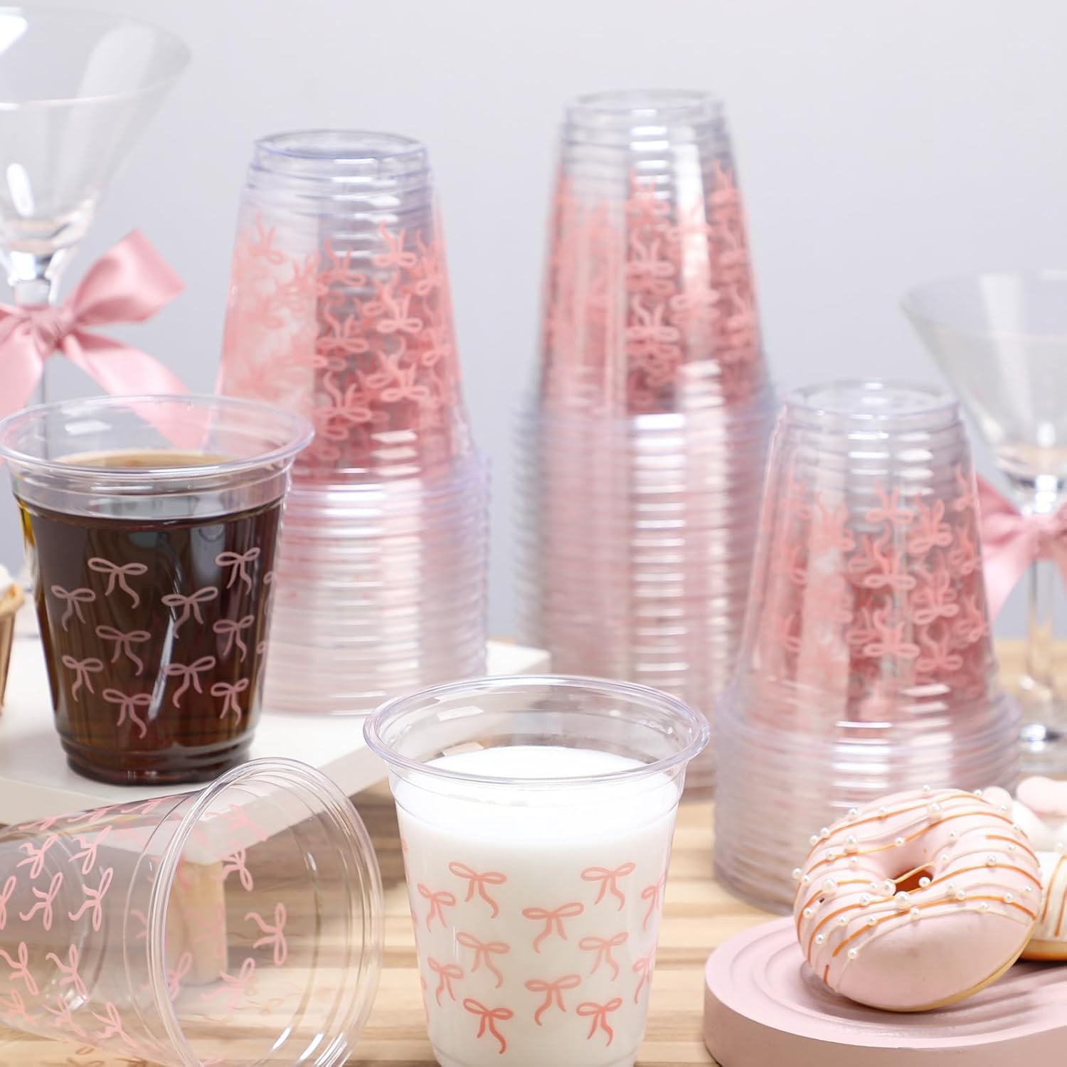 50 Pcs Pink Bow Snack Cups 12 oz Bow Plastic Cups Lovely Bowknot Tumbler for Birthday Wedding Party Supplies - Image 4