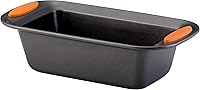 Rachael Ray Yum-o! Nonstick Loaf Pan 9x5 Inch - Oven Safe 500°F, Gray Steel with Orange Grippy Handles