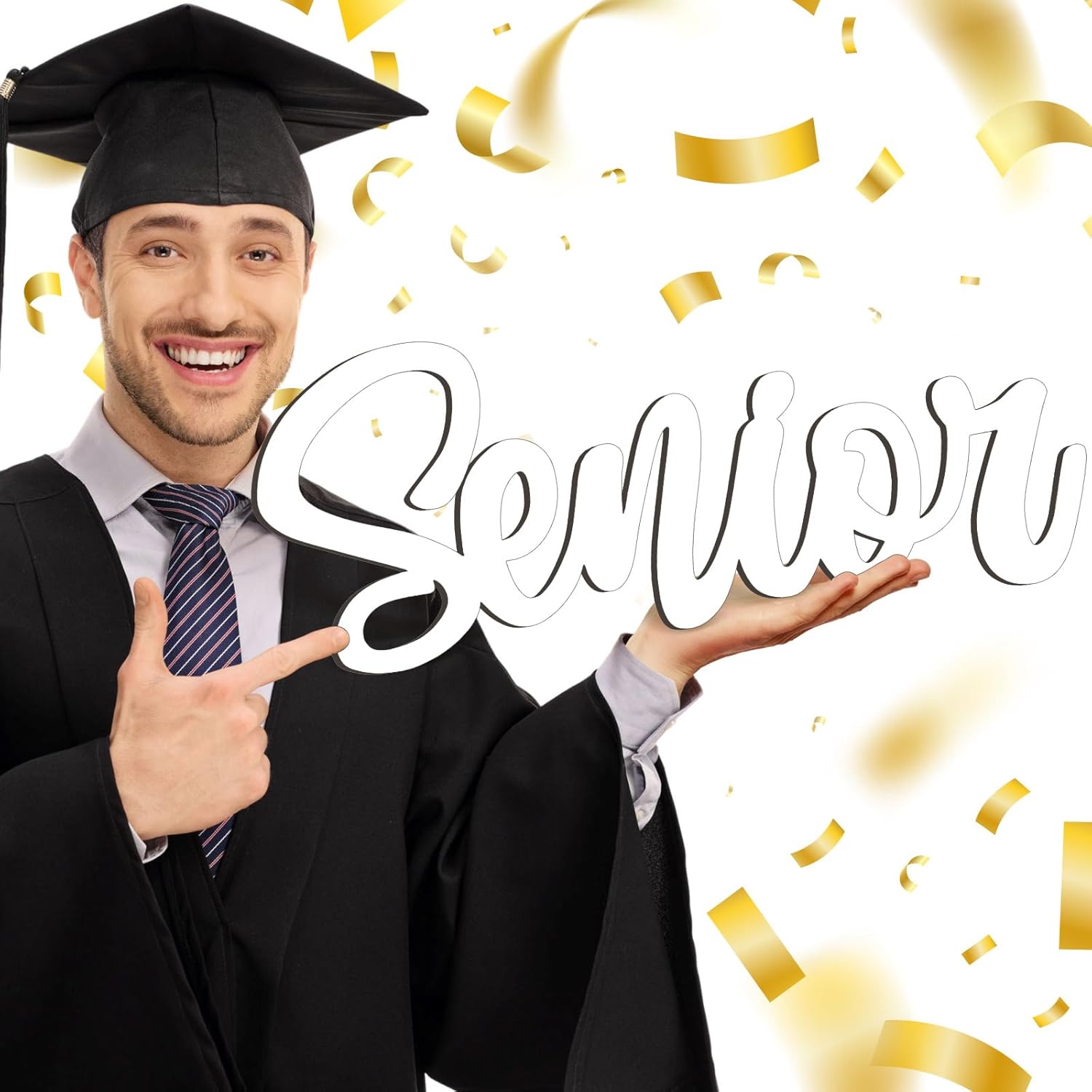 Yousoontic Graduation Party Decoration Senior Wooden Photo Prop Sign Graduation Photo Booth Sign Senior Picture Prop Wood Cutout 2026 Decoration for Graduate Party Favor Supplies(White)