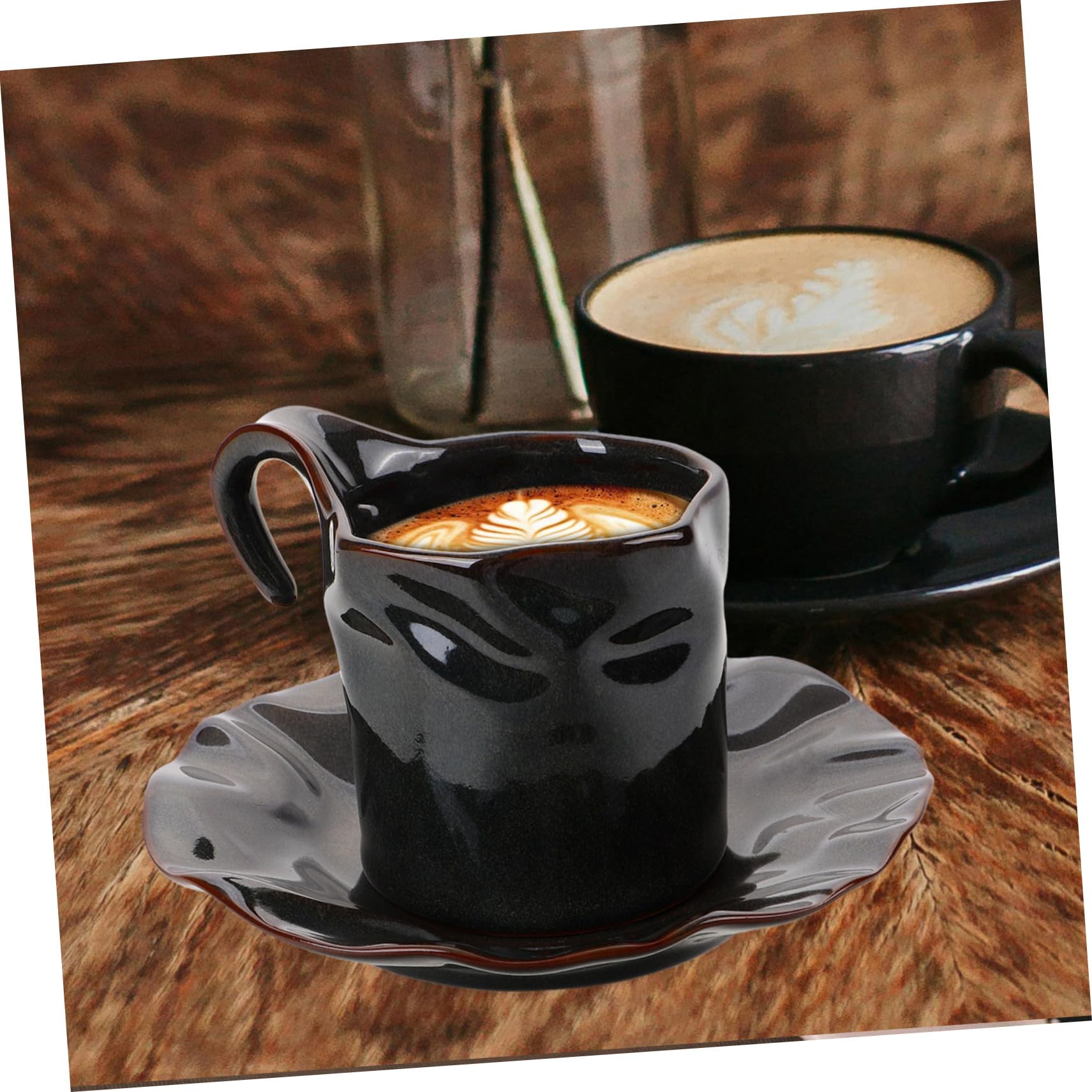 Tasse à Café en Céramique avec Soucoupe, 150ml, Poignée Pratique, Bord Lisse, Maison Restaurant, Lot de 1 Set de Set