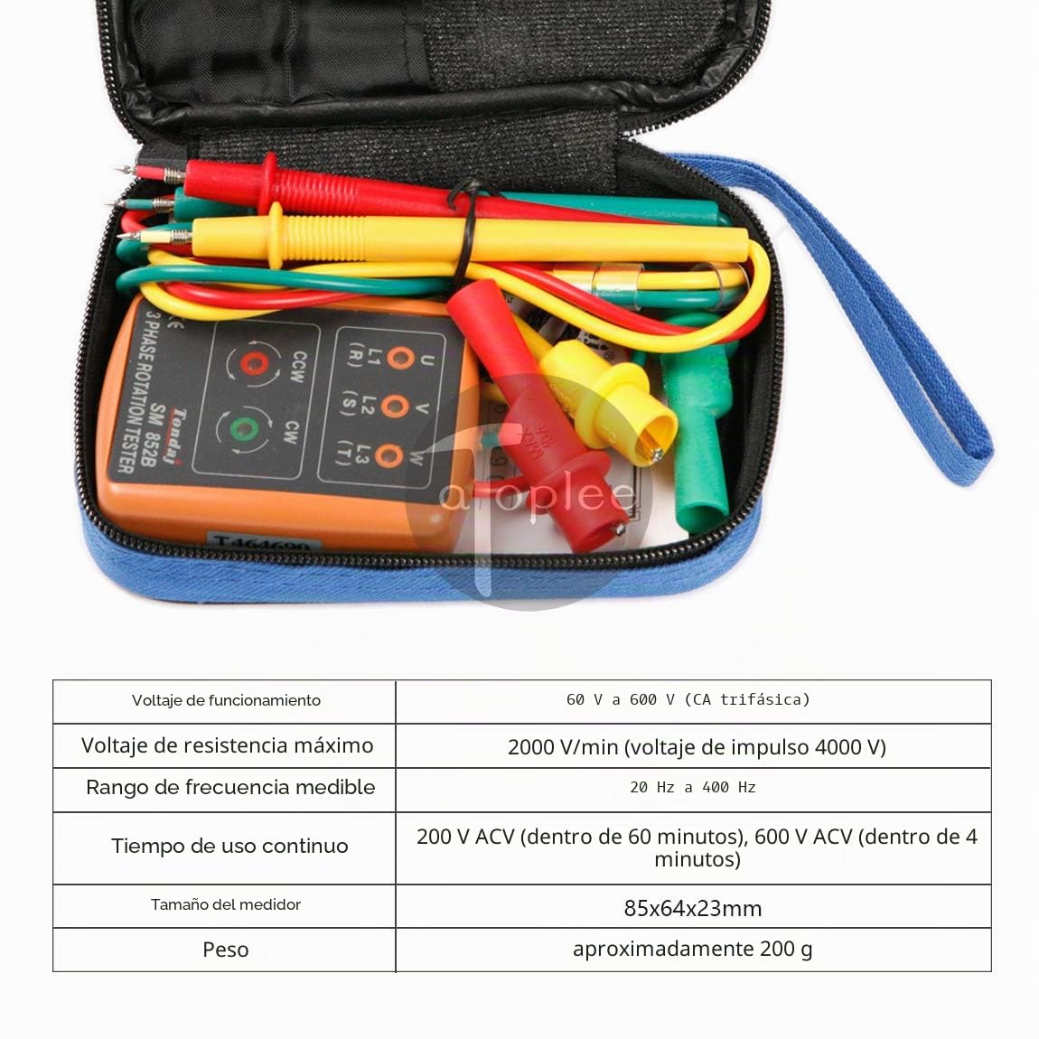 ATOPLEE 3 Secuencia de Fase Presencia rotación Tester Indicador Detector Meter con LED y el zumbador 60V ~ 600V (3 Fase AC)