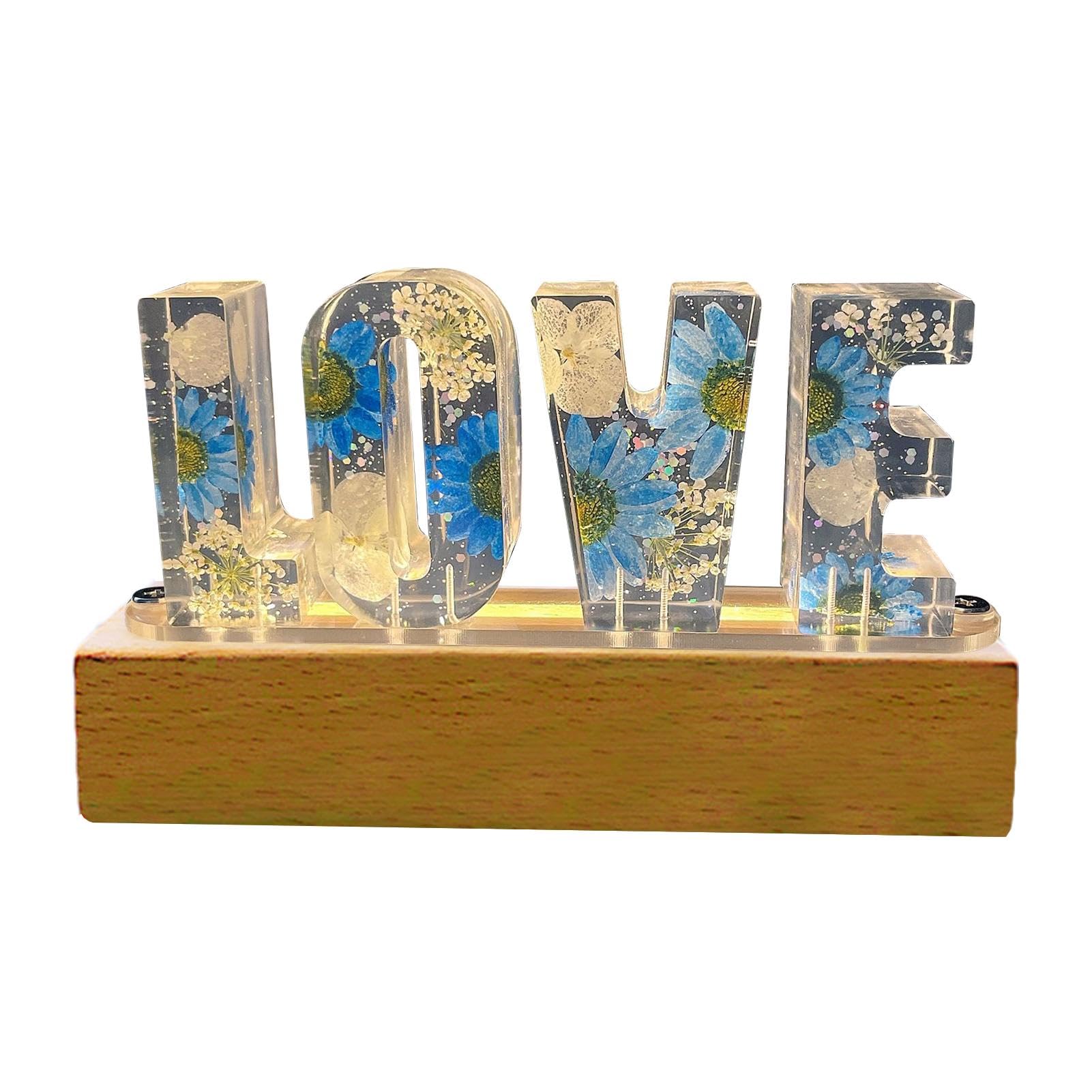 PUCHEN Flower Letter Resin Lamp,Bedroom Floral Letter Lamp - Adorable Home Decorations Flower & Letter Night Light, Romantic Bedroom Floral Resin Night Light for, Wedding, Holiday