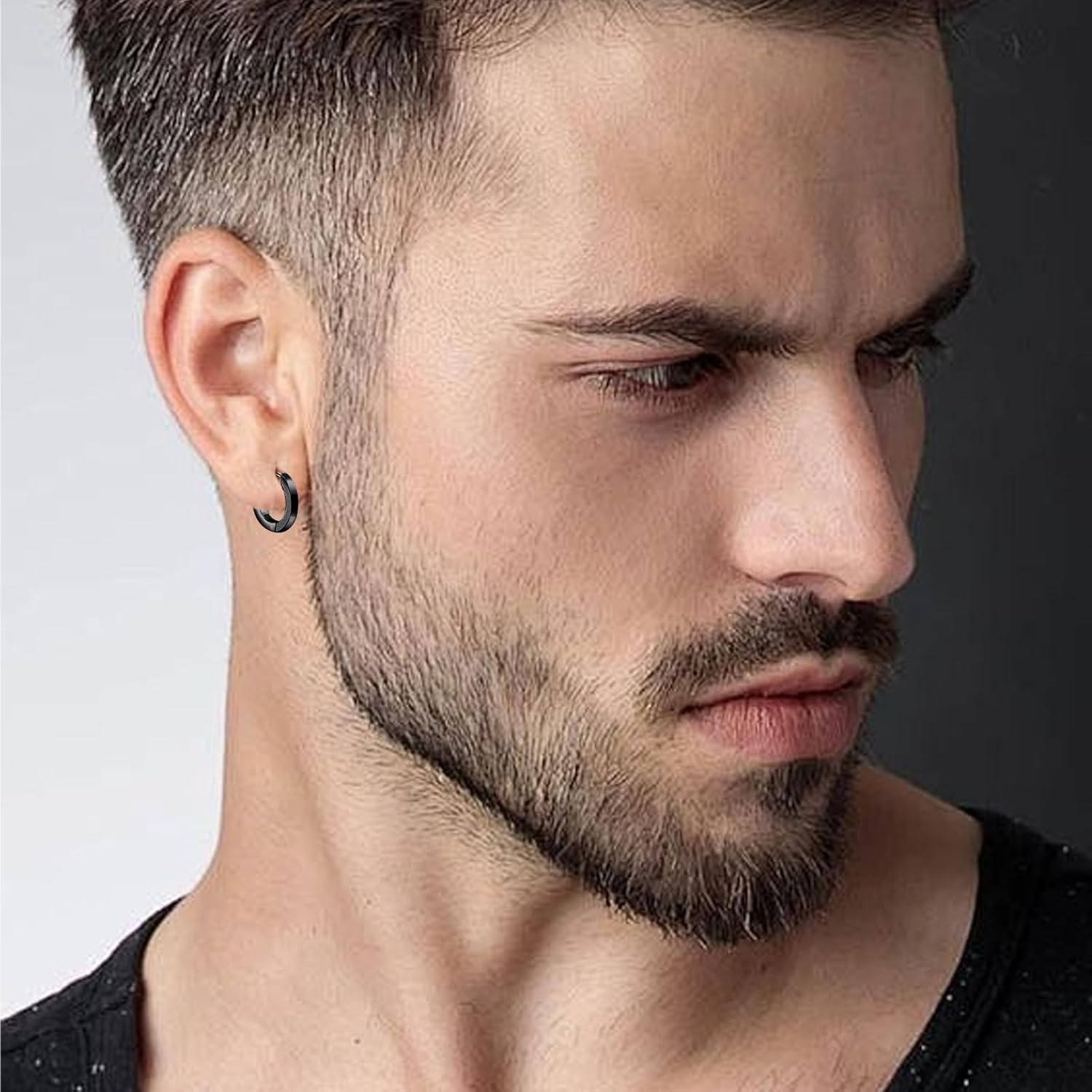 TGNEL Mens Earrings Hoop Titanium Earrings Plain/Black, Lightweight Hypoallergenic Hoop Earrings for Men Sensitive Ears