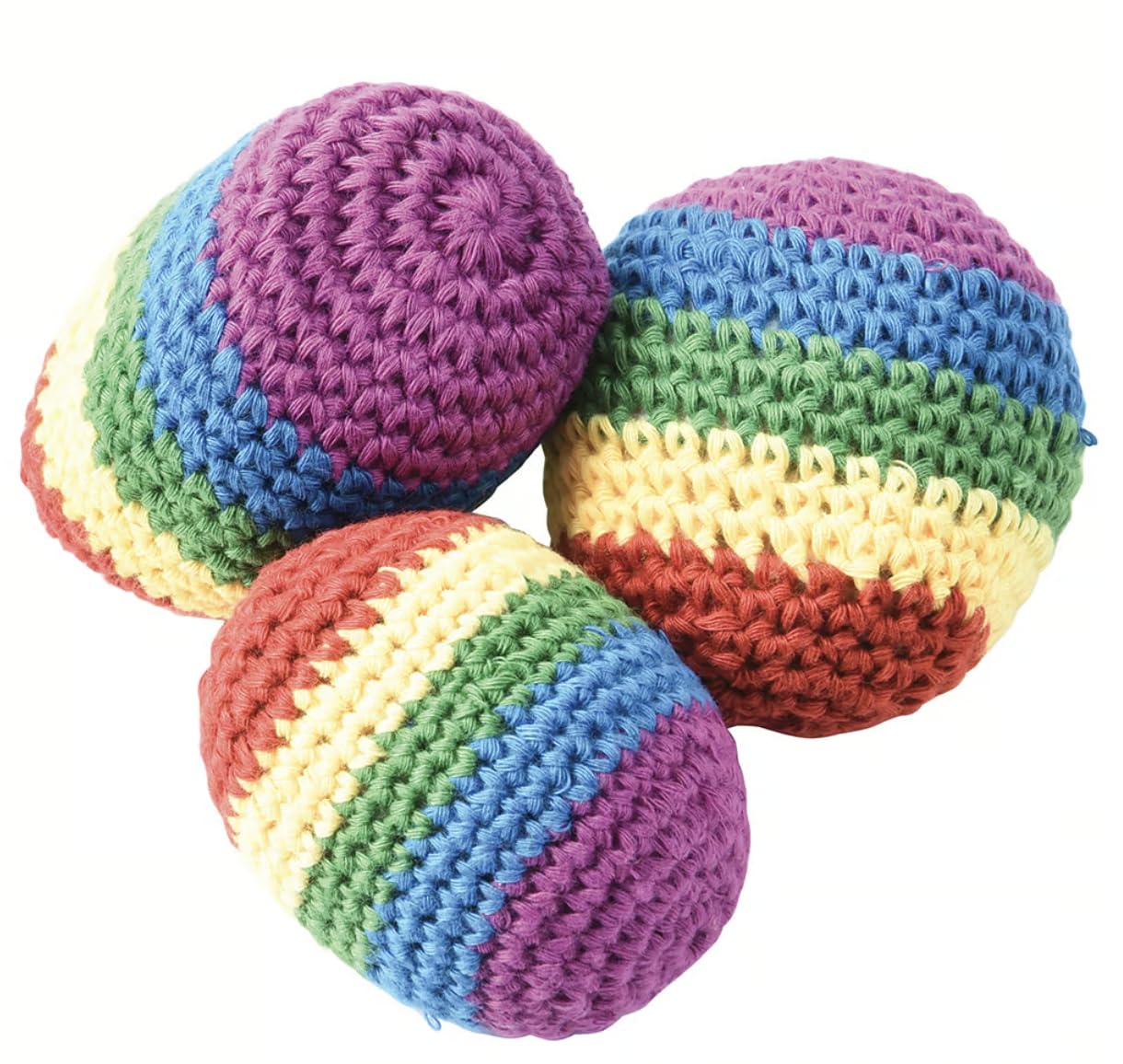 Rainbow Striped Knitted Hacky Sacks - Bean Bag, Kick Balls, Foot Bag, Juggling Sacks - 3 Piece