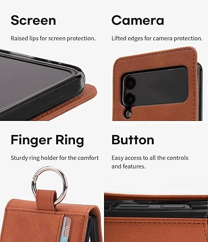 Miniatura 7 de GOOSPERY Funda tipo cartera con anillo para tarjeta compatible con Galaxy Z Flip 4, tarjetero y bolsillo de almacenamiento de piel sintética de alta