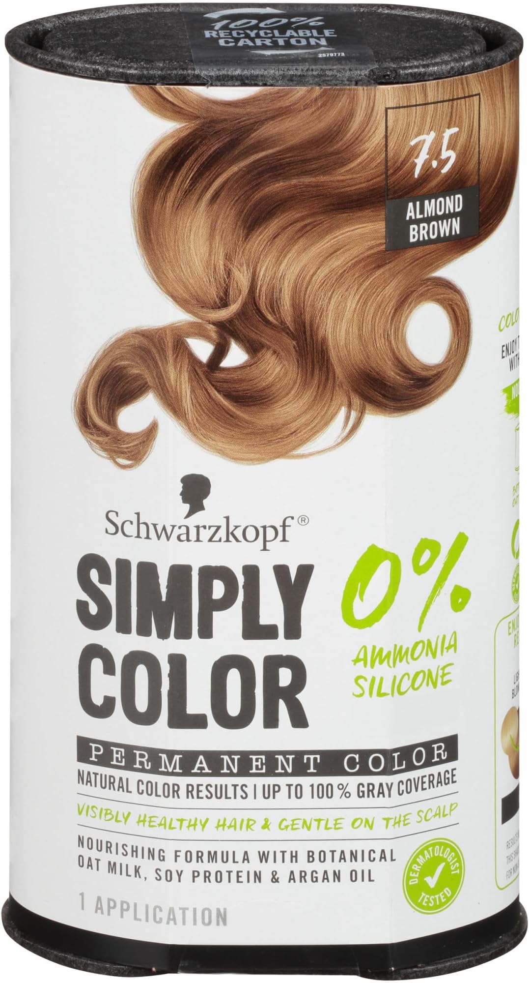 Schwarzkopf Simply Color Permanent Hair Dye, 7.5 Almond Brown, Long-Lasting with Nourishing Ingredients, No Ammonia or Silicone, All Hair Types