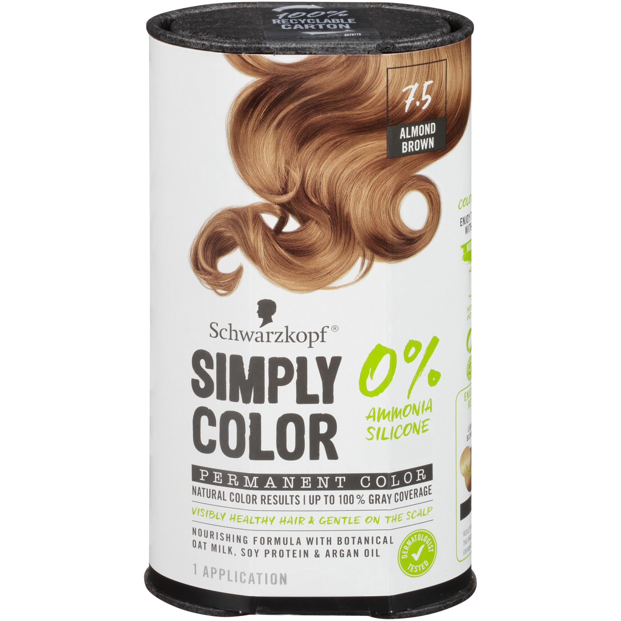Schwarzkopf Simply Color Hair Color 7.5 Almond Brown, 1 Application - Permanent Hair Dye for Healthy Looking Hair without Ammonia or Silicone, Dermatologist Tested, No PPD & PTD