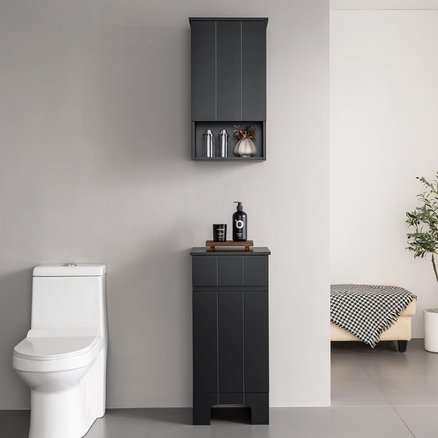 VANIRROR Bathroom Wall Cabinet with Single Door, Soft-Close Hinges, 15x27 inch Wooden Medicine Cabinet for Small Kitchen, Laundry, Entryway, Durable MDF Construction