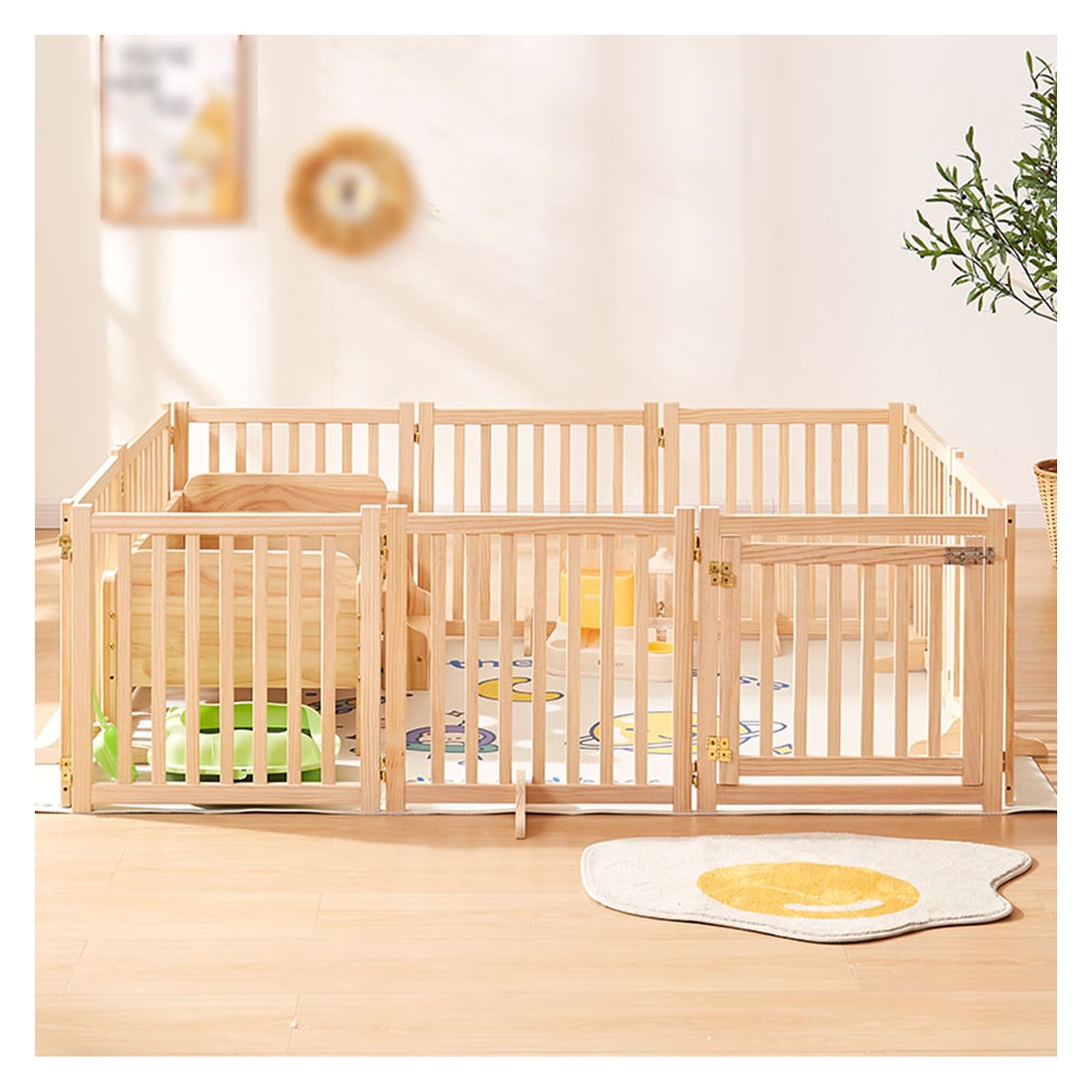 Wooden Folding Dog Playpen for Indoor and Outdoor Use, Easy Assembly Enclosure for Small to Large Dogs, Versatile Room Divider