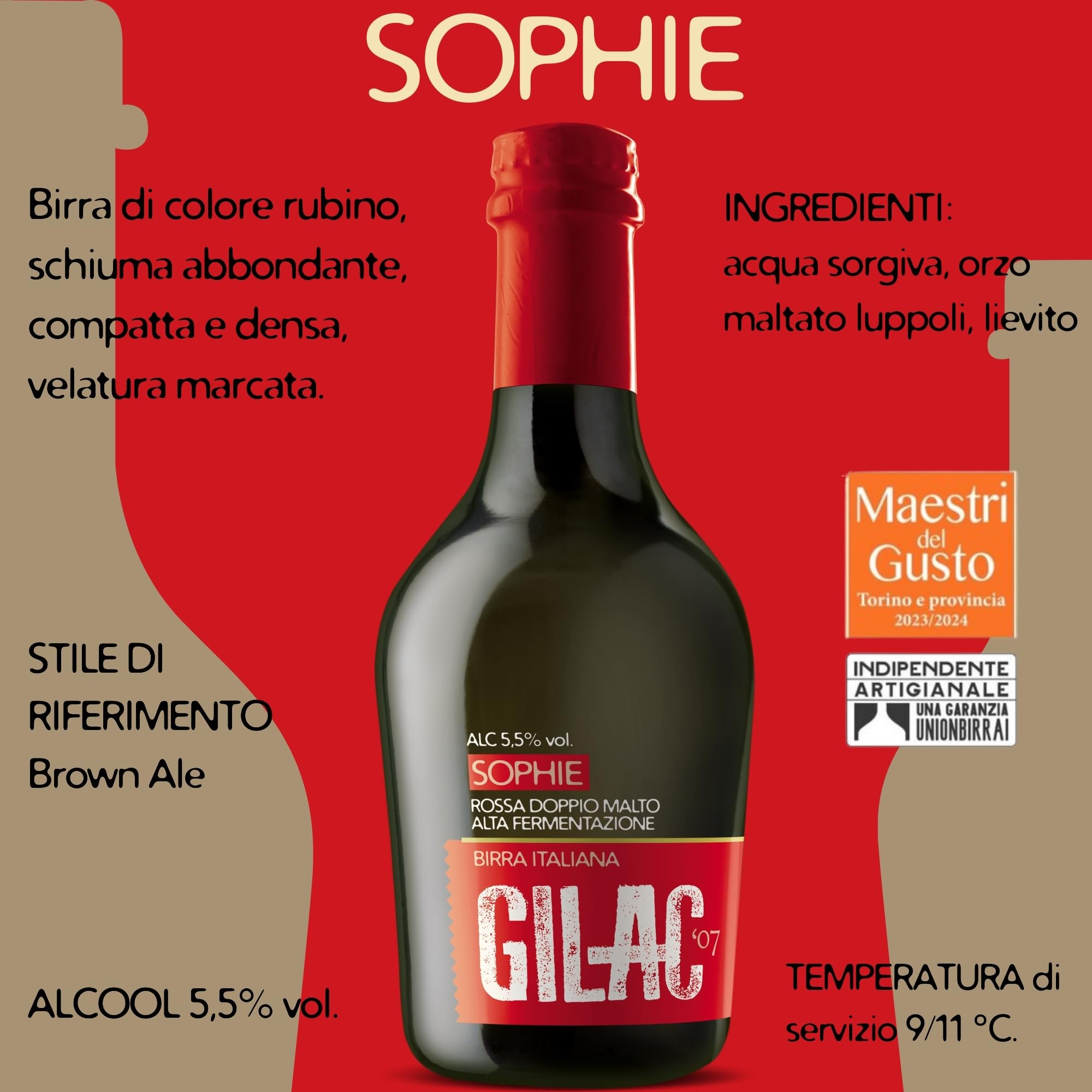 GILAC SOPHIE RED ALE - Birra artigianale Rossa 15 Bottiglie da 33 cl - Birra Rossa Italiana Non Filtrata e Non Pastorizzata, Birre artigianali confezioni regalo - Gradazione Alcolica 5.5% Vol