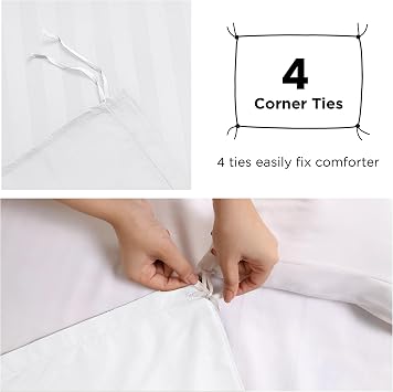 MOONLIGHT20015 Super King Duvet Set Reversible Stripes Satin Bedding Sets with 2 Pillowcases Soft Hypoallergenic Duvet Cover (White 260x220)