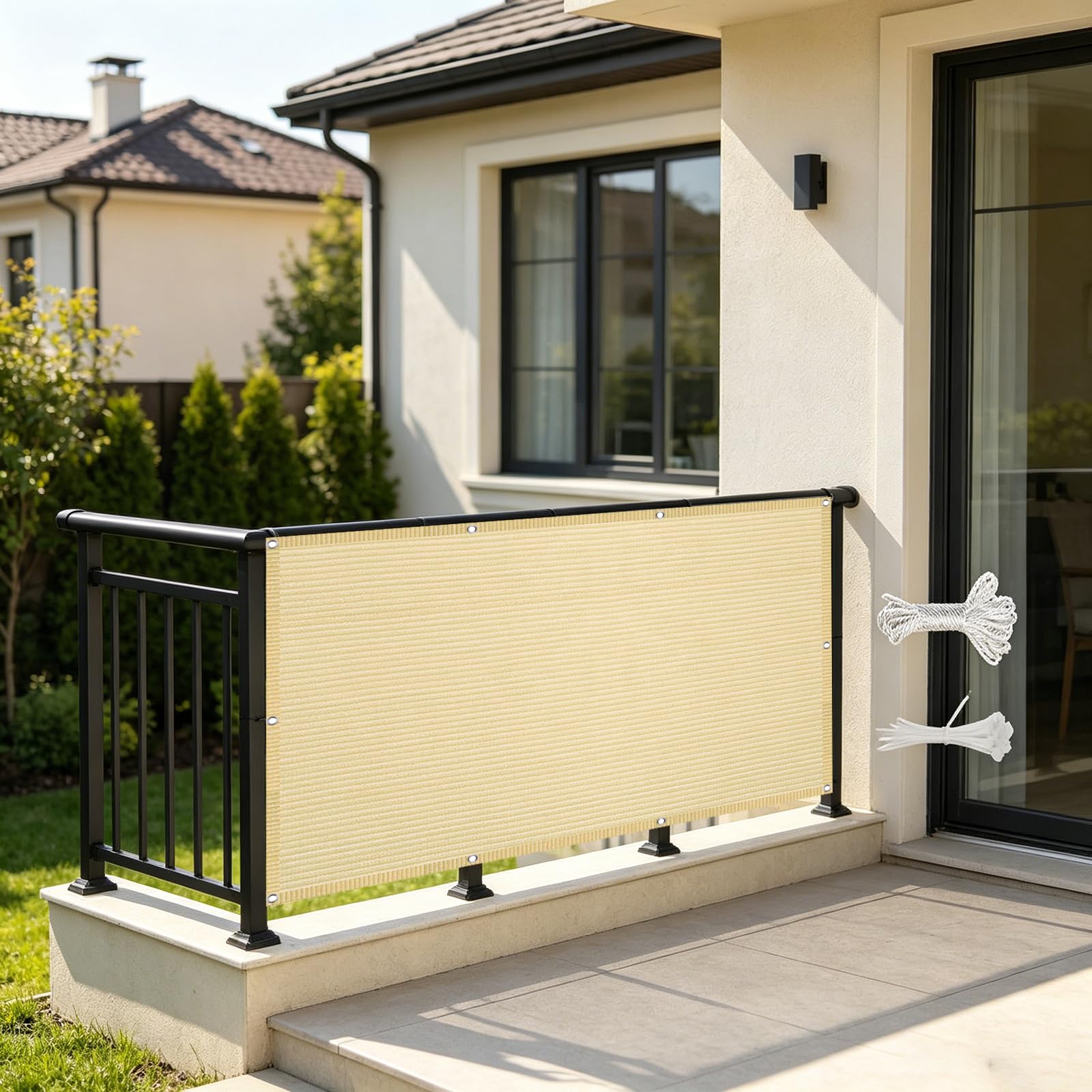 Protección viento y rayos UV con la pantalla de privacidad para balcón color crema 110x210