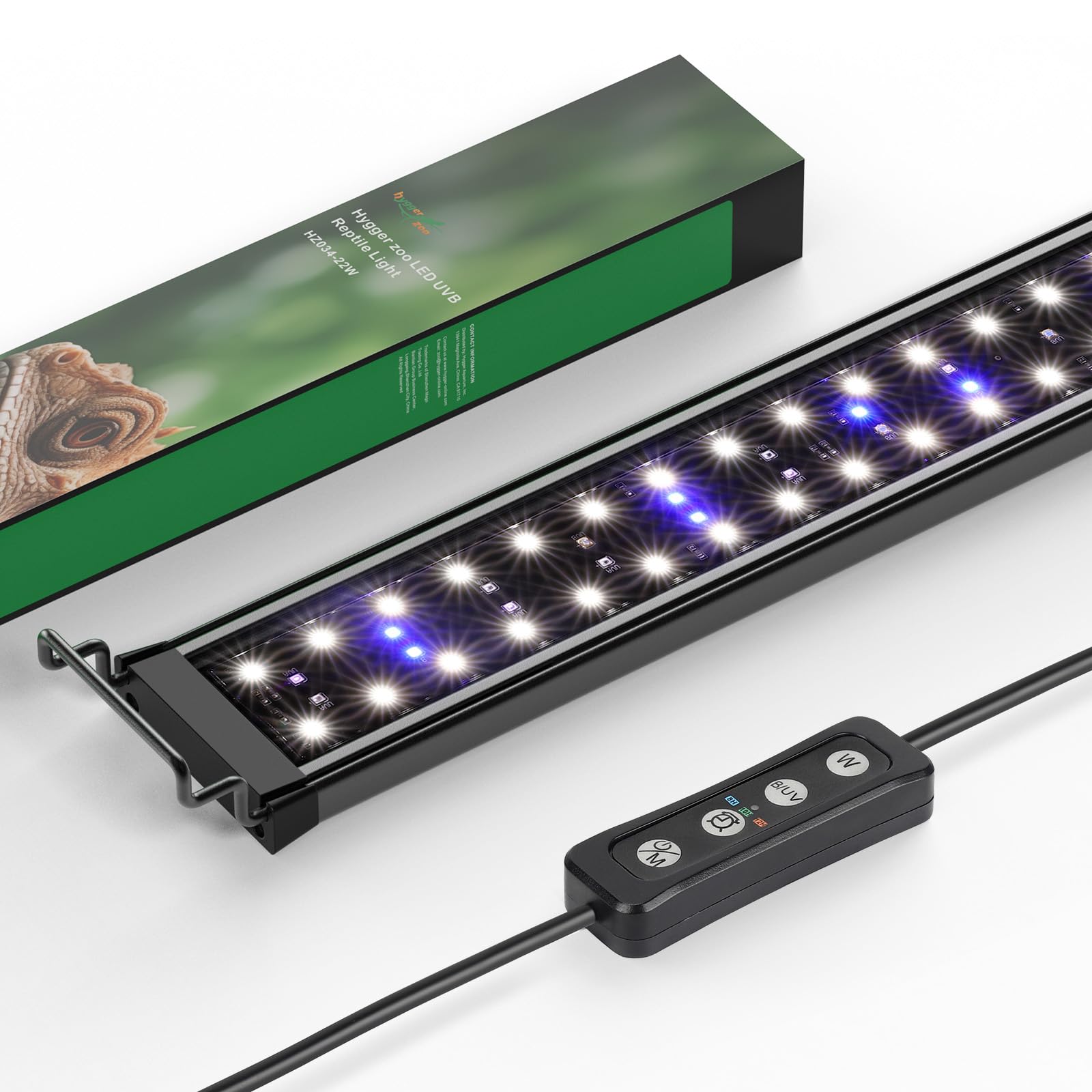 22W LED UVB Light for Reptiles Terrarium Light Extendable Reptile Tank Light with Controller ＆Dimming and 5 UVI Modes Full Spectrum Brilliant White Blue Red Lights for Bearded Dragon, Gecko