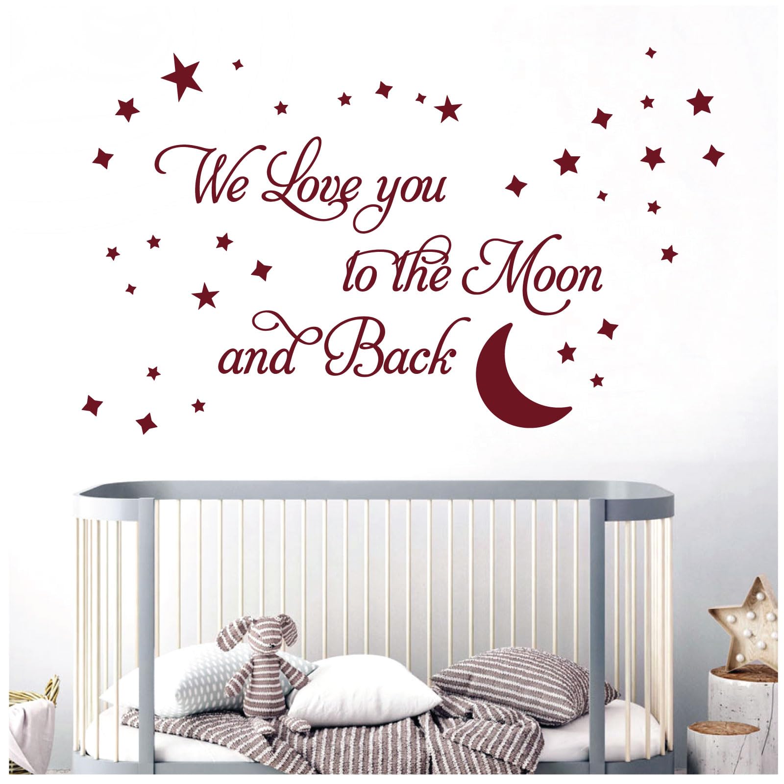 We Love You to the Moon and Back - Vinyl Decal Nursery Wall Art Sticker [Medium] [Burgundy] — image 1
