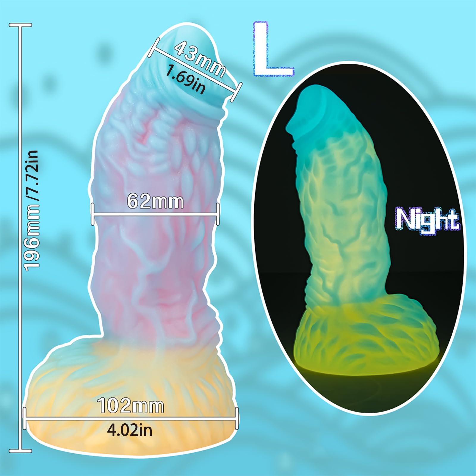 7.72 Inch Pink Yellow uminous Realistic Dildo with Strong Suction Cup, Double Liquid Silicone Realistic Dildo Fake Penis Adult Sex Toy for Man Woman - L: L
