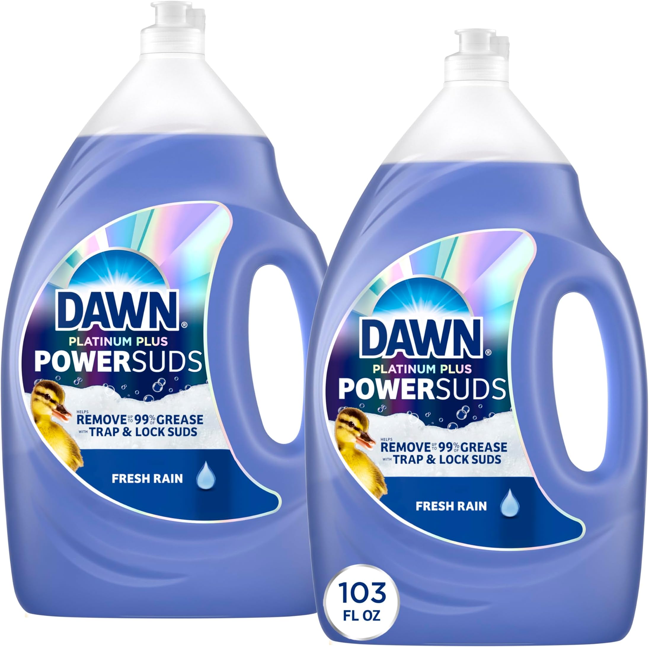 Dawn Platinum Plus PowerSuds Dish Soap Liquid, Dishwashing Liquid, Dish Detergent, Fresh Rain Scent, 51.5 fl oz (Pack of 2)