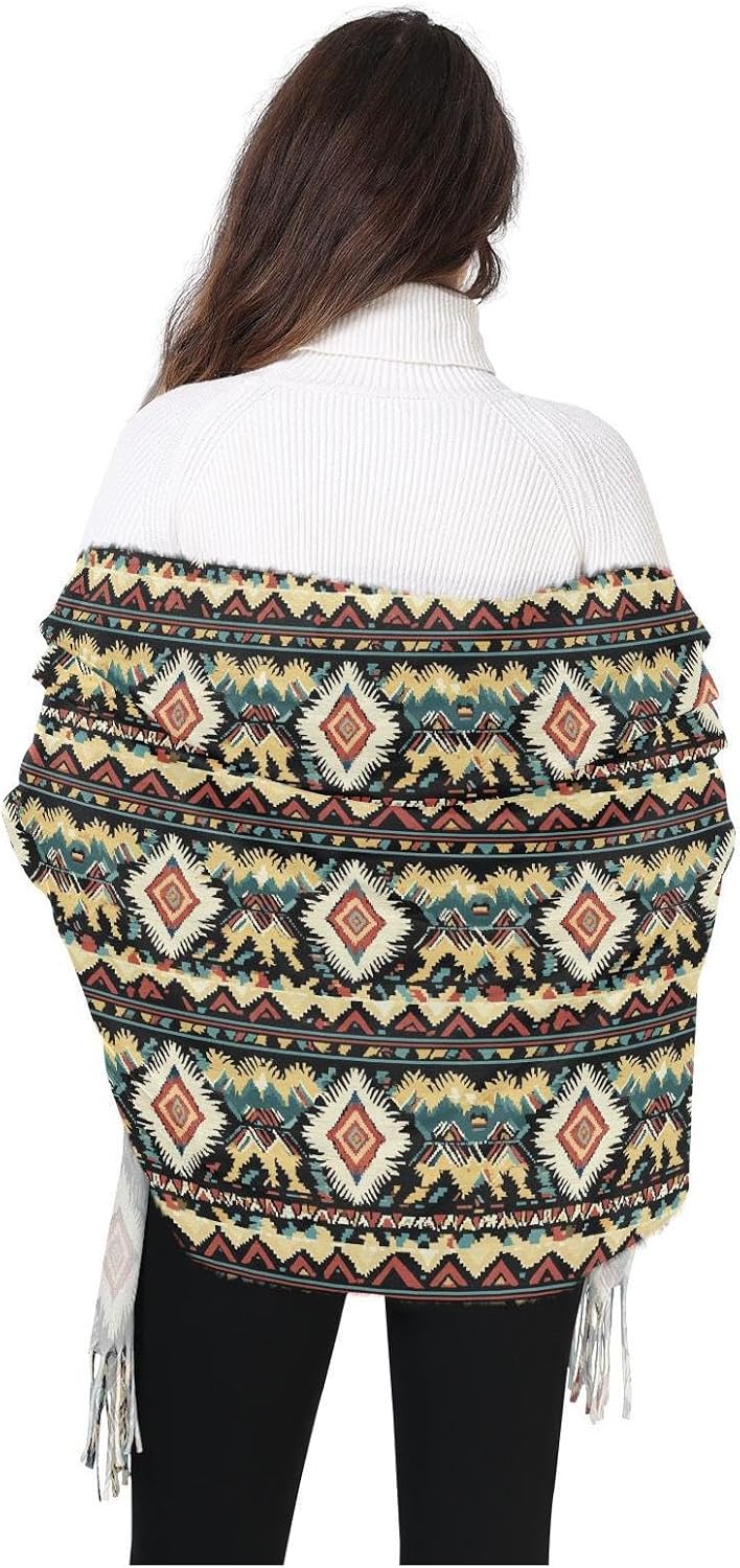 Winter Scarf for Women Vintage Aztec Boho Fashion Tassel Shawl Wraps for Women, Cold Weather Warm Womens Scarves Soft Long Scarf