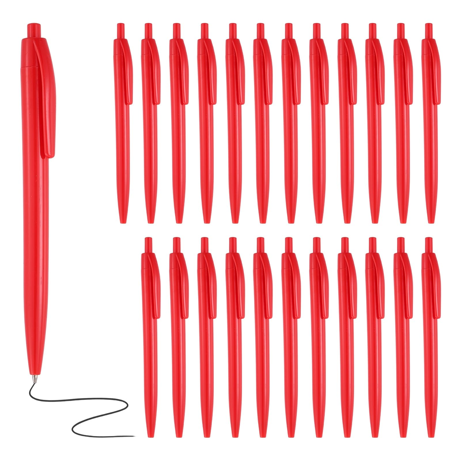 PATIKIL 50 Pcs BallPoint Pens, Retractable Black Ink Bulk Pens with Clip, 1.0mm Medium Point Smooth Writing Office Supplies for Signing, Writing, Classroom, Bright Red Casing