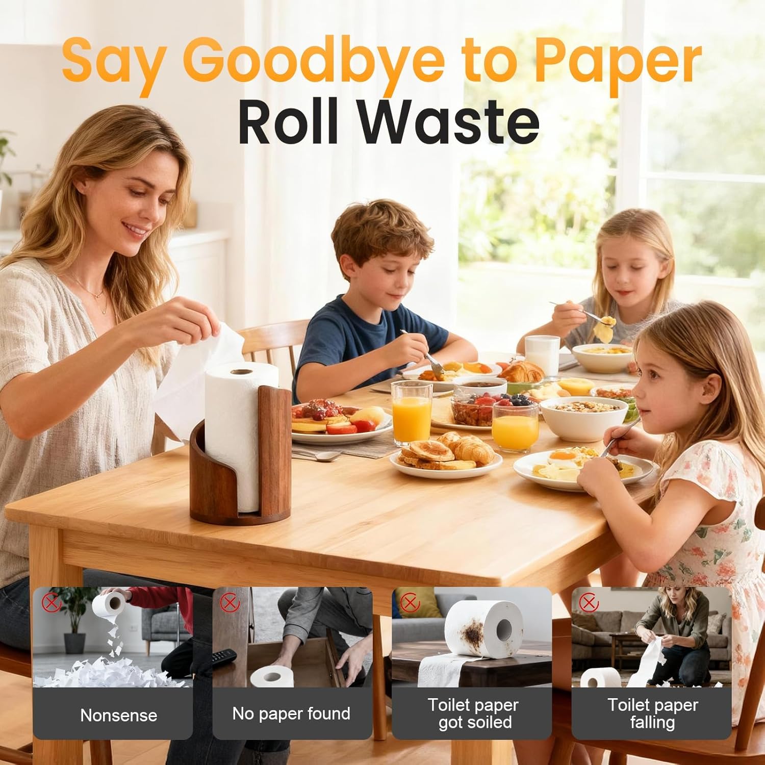 Mountain Paper Towel Holder with Mango Wood Base, Effortless One-Hand Tearing for Jumbo/Mega Rolls, Countertop Storage Organizer for Kitchen and Bathroom 7-14 Days delivery (Wood)